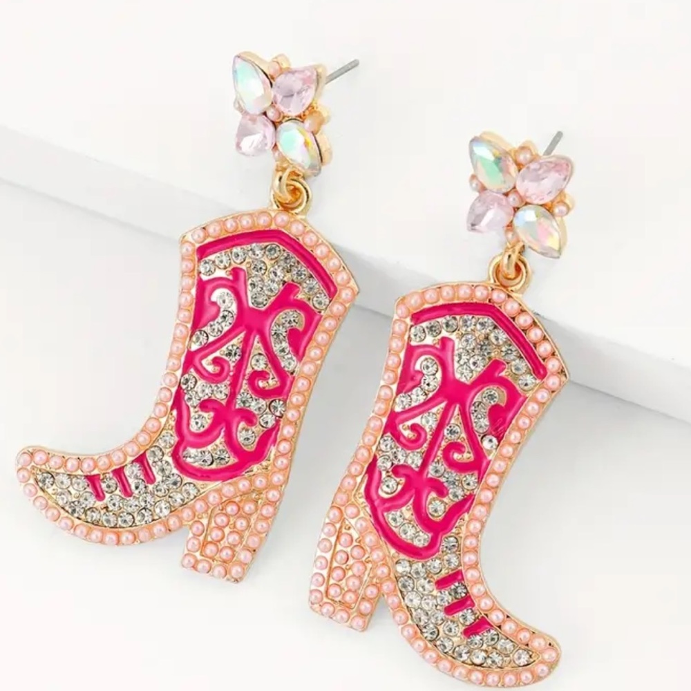 Cowboy Boot Rhinestone Earrings